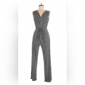 Monteau Black and White Striped Jumpsuit